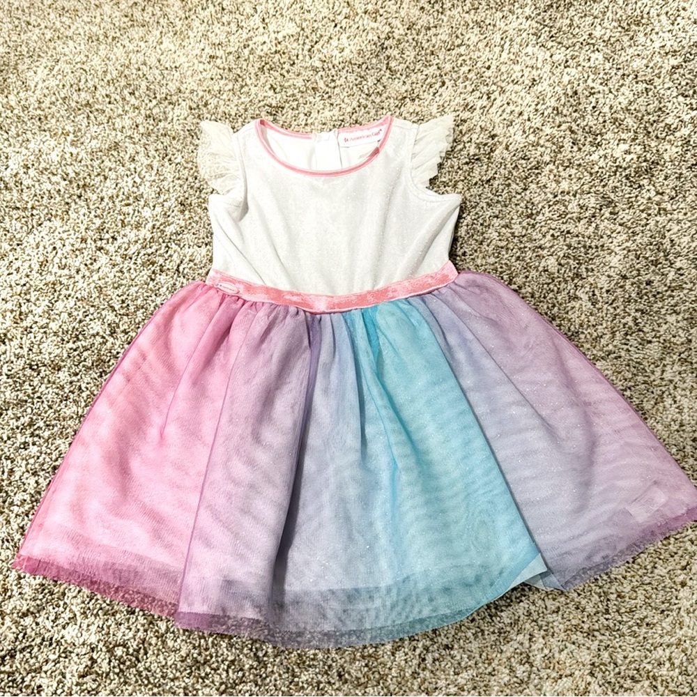 AmericanGirl Dress size 4 in sparkly silver, pink, blue and purple.